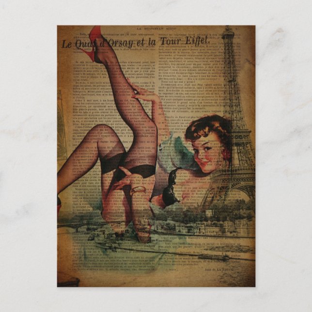 Postal Paris Eiffel Tower lingerie retro moda (Anverso)