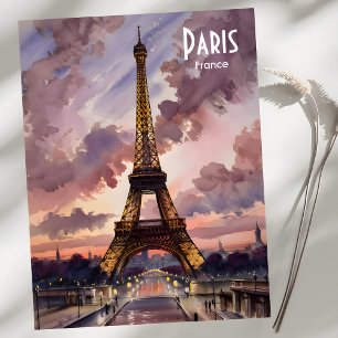 Postal Paris Eiffel Tower Twilight Watercolor Personaliza