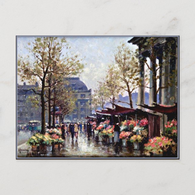 Postal París, El mercado de las flores de La Madeleine (Anverso)