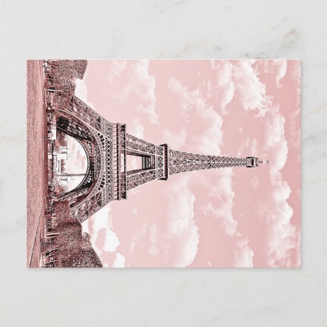 Postal París en la torre Eiffel rosada Francia (Anverso)