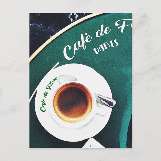 Postal Paris France Cafe Coffee Watercolor (Anverso)