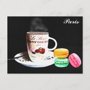 Postal Paris France Cafe Macarons Watercolor