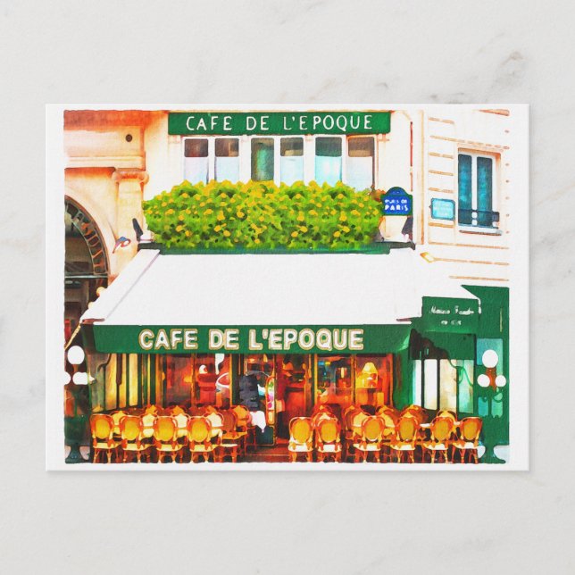 Postal Paris France Cafe Watercolor (Anverso)