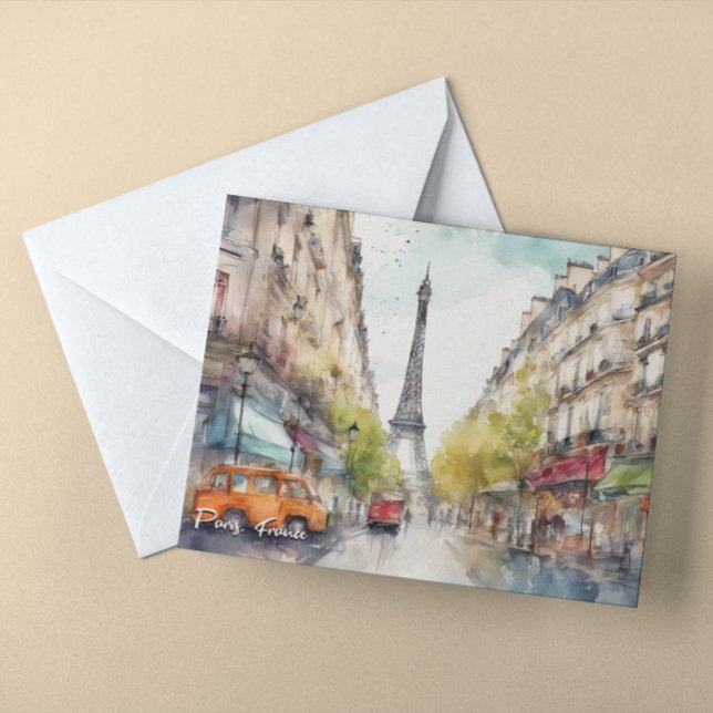 Postal Paris France City Silhouette Watercolor (paris france eiffel tower postcard)