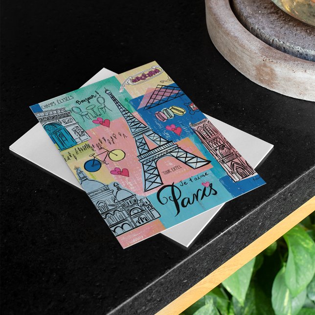Postal París, Francia (Postcard on table)
