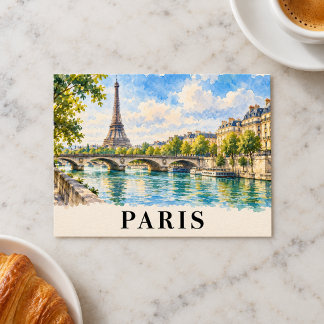 Postal París Francia Acuarela Torre Eiffel Viajes