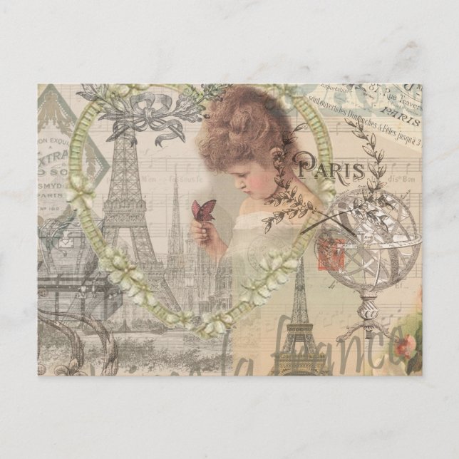 Postal París Francia Bonito Chica Eiffel (Anverso)