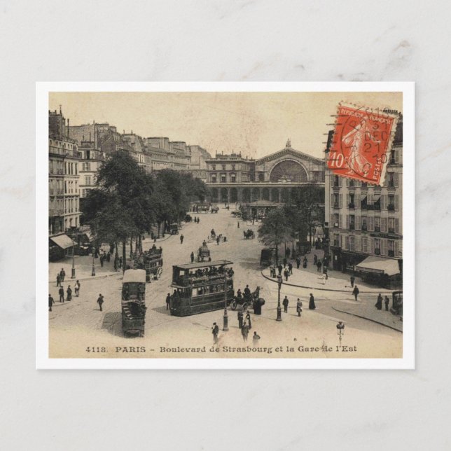 Postal París Francia, Boulevard Estación de Estrasburgo V (Anverso)