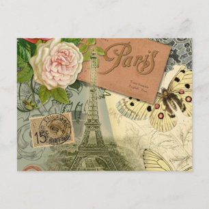 Postal París Francia Collage de arte antiguo Eiffel Franc