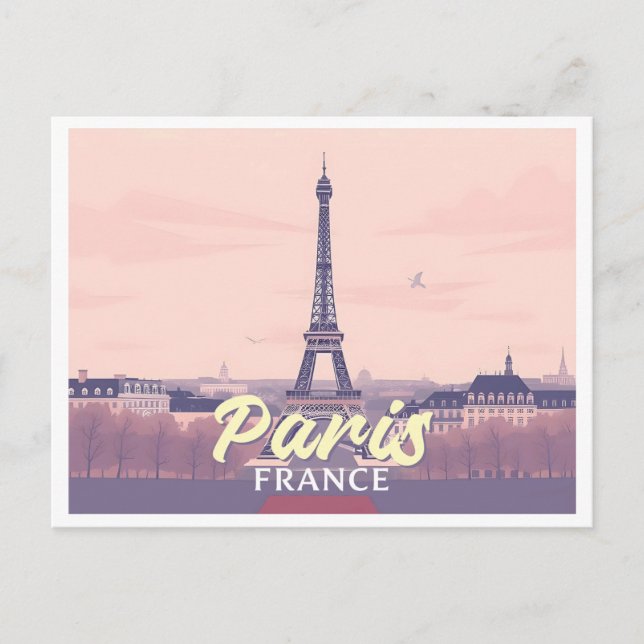 Postal París Francia Eiffel Tower Pastel Diseño de Viajes (Anverso)