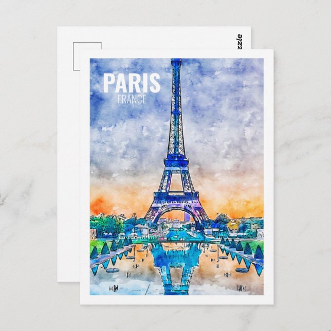 Postal París Francia Famoso lugar de viaje Sketch acuátic (Anverso / Reverso)