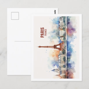 Postal Paris Francia Famoso Travel Place Watercolor