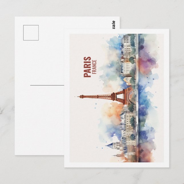 Postal Paris Francia Famoso Travel Place Watercolor (Anverso / Reverso)