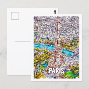 Postal Paris Francia Famoso Travel Place Watercolor