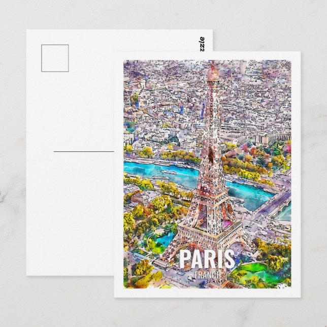 Postal Paris Francia Famoso Travel Place Watercolor (Anverso / Reverso)