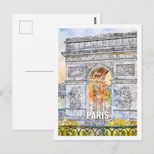 Postal Paris Francia Famoso Travel Place Watercolor (Anverso / Reverso)