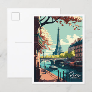 Postal París Francia Ilustracion de viajes de arte