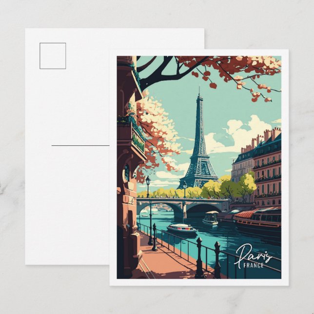 Postal París Francia Ilustracion de viajes de arte (Anverso / Reverso)