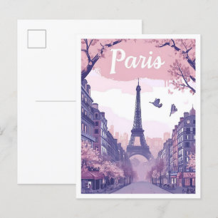Postal París Francia Ilustracion de viajes de arte vintag