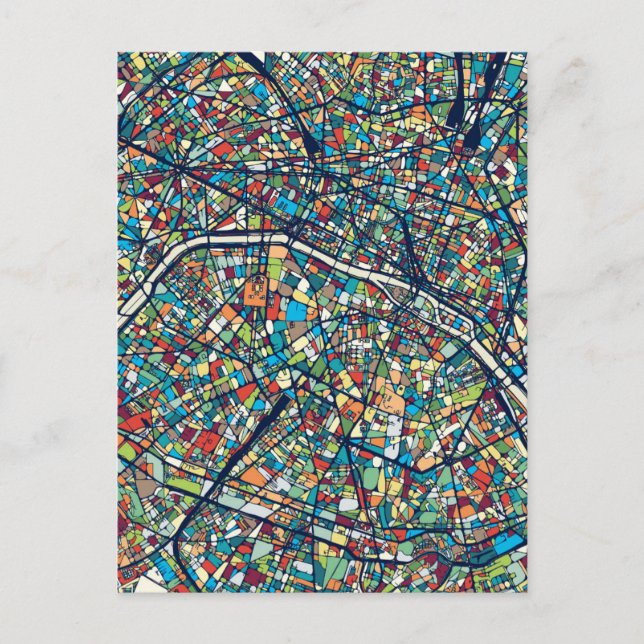 Postal París Francia | Mapa colorido (Anverso)