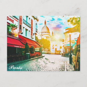 Postal París Francia Montmartre Acuarela Viaje