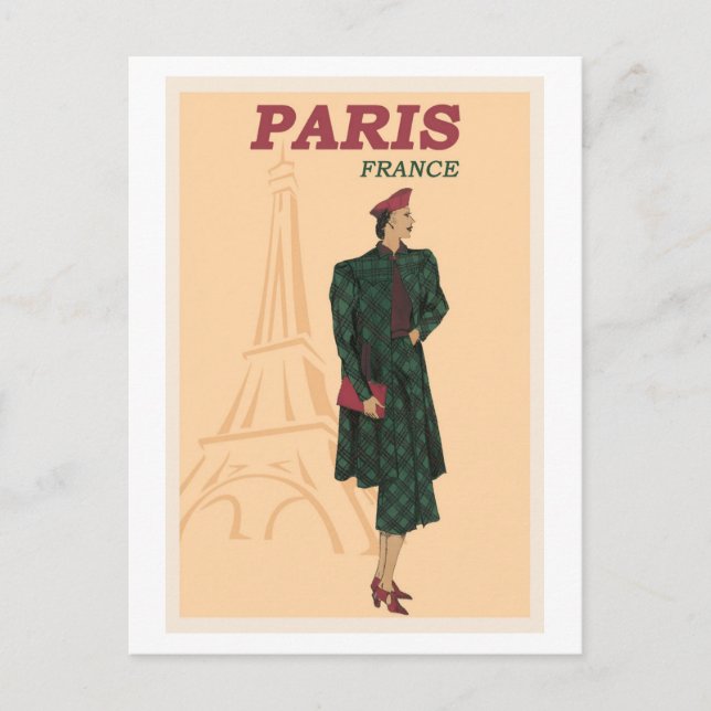 Postal París Francia Retro de moda de viajes (Anverso)
