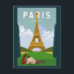Postal Paris Francia Retro Viaje Art Vintage<br><div class="desc">Diseño de viaje retro de París en un estilo emblemático. La Torre Eiffel es una torre de entramado de hierro forjado en el Campeón de Marte en París,  Francia.</div>