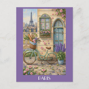 Postal París Francia Torre Eiffel Bicicleta Vintage Flora