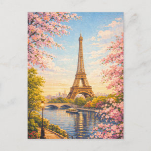 Postal París Francia Torre Eiffel Flor de Cerezo Primaver