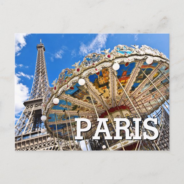 Postal París Francia | Torre Eiffel | Trocadéro Carousel (Anverso)