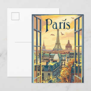 Postal París Francia Viaje Retro Viejo Ilustracion