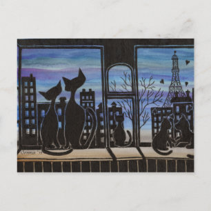 Postal Paris, Love, Romantic Kitty Post Card