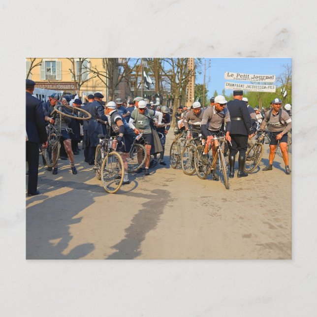 Postal París-Niza Ciclistas Auxerre Yonne Francia 1933 (Anverso)