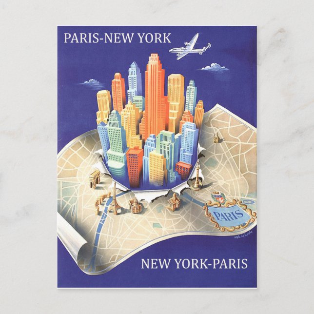 Postal París Nueva York, aerolínea vintage (Anverso)