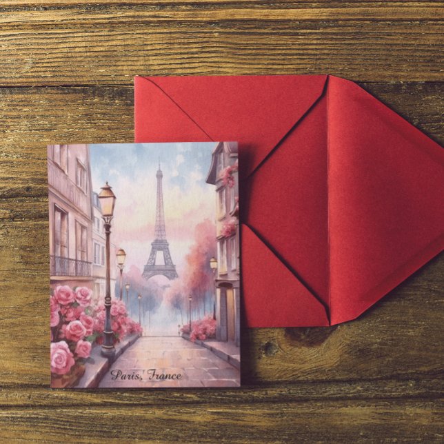 Postal París romántico Francia – Torre Eiffel floral (Romantic Paris France – Eiffel Tower Floral Postcard)