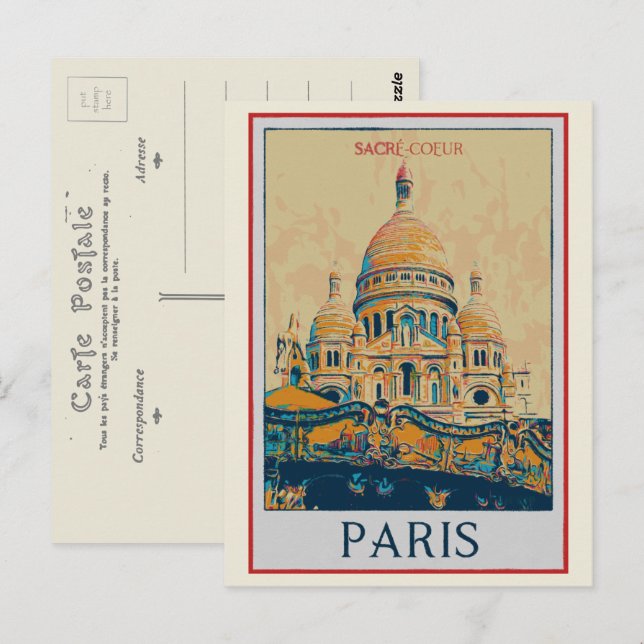 Postal París Sacré Coeur ilustracion Francia (Anverso / Reverso)
