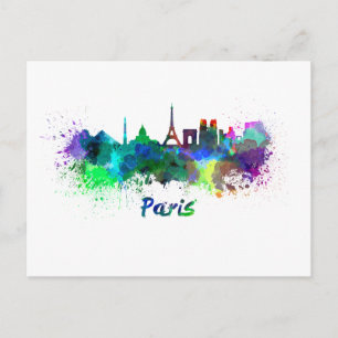 Postal Paris skyline in watercolor