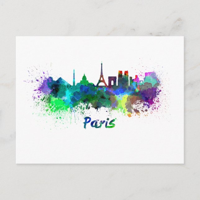 Postal Paris skyline in watercolor (Anverso)