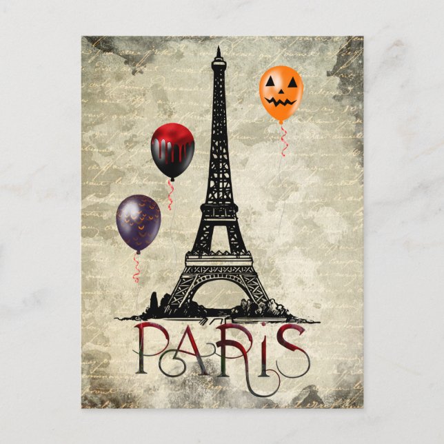 Postal París, Torre Eiffel y Globos de Halloween Góticos (Anverso)