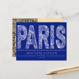 Postal Paris Typography Map Postcard Modern Travel Design