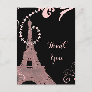 Postal parís vintage de la torre del eiffel rosa gracias