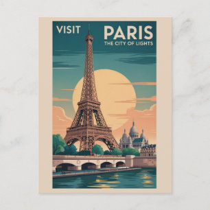 Postal París Vintage Francia Torre Eiffel Atardecer Viaje