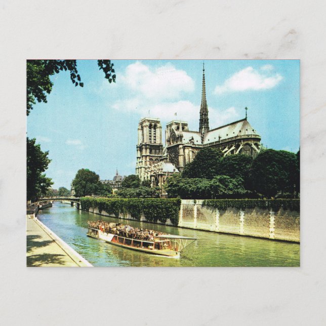 Postal París Vintage, Notre Dame, Bateau Mouche (Anverso)