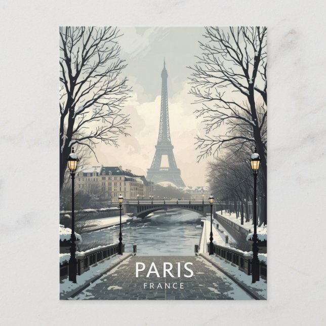 Postal Paris Winter Snow Eiffel Tower (Anverso)