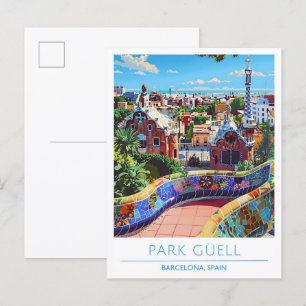 Postal Park Guell Barcelona España Viaje de Vintage