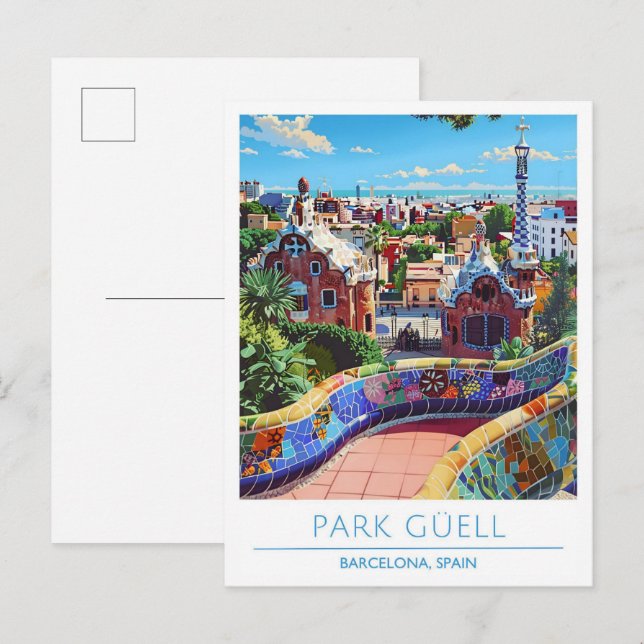 Postal Park Guell Barcelona España Viaje de Vintage (Anverso / Reverso)