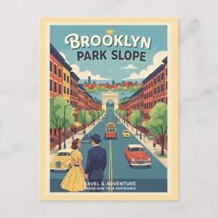 Postal Park Slope Brooklyn NY Años 50 Arte de Viaje Retro