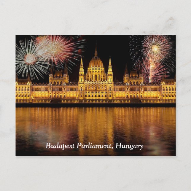 Postal Parlamento de Budapest Hungría con fuegos artifici (Anverso)