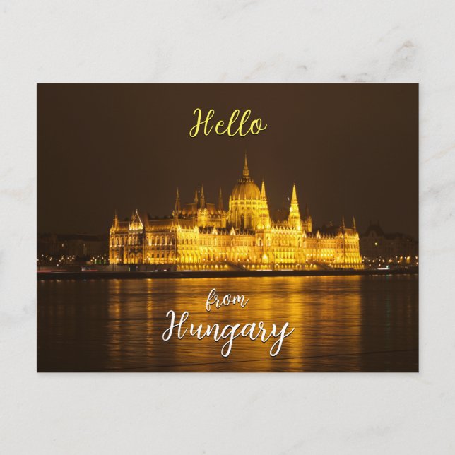 Postal Parlamento de noche en Budapest, Hungría (Anverso)