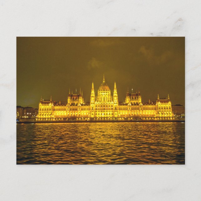 Postal Parlamento húngaro, Budapest, Hungría de noche (Anverso)